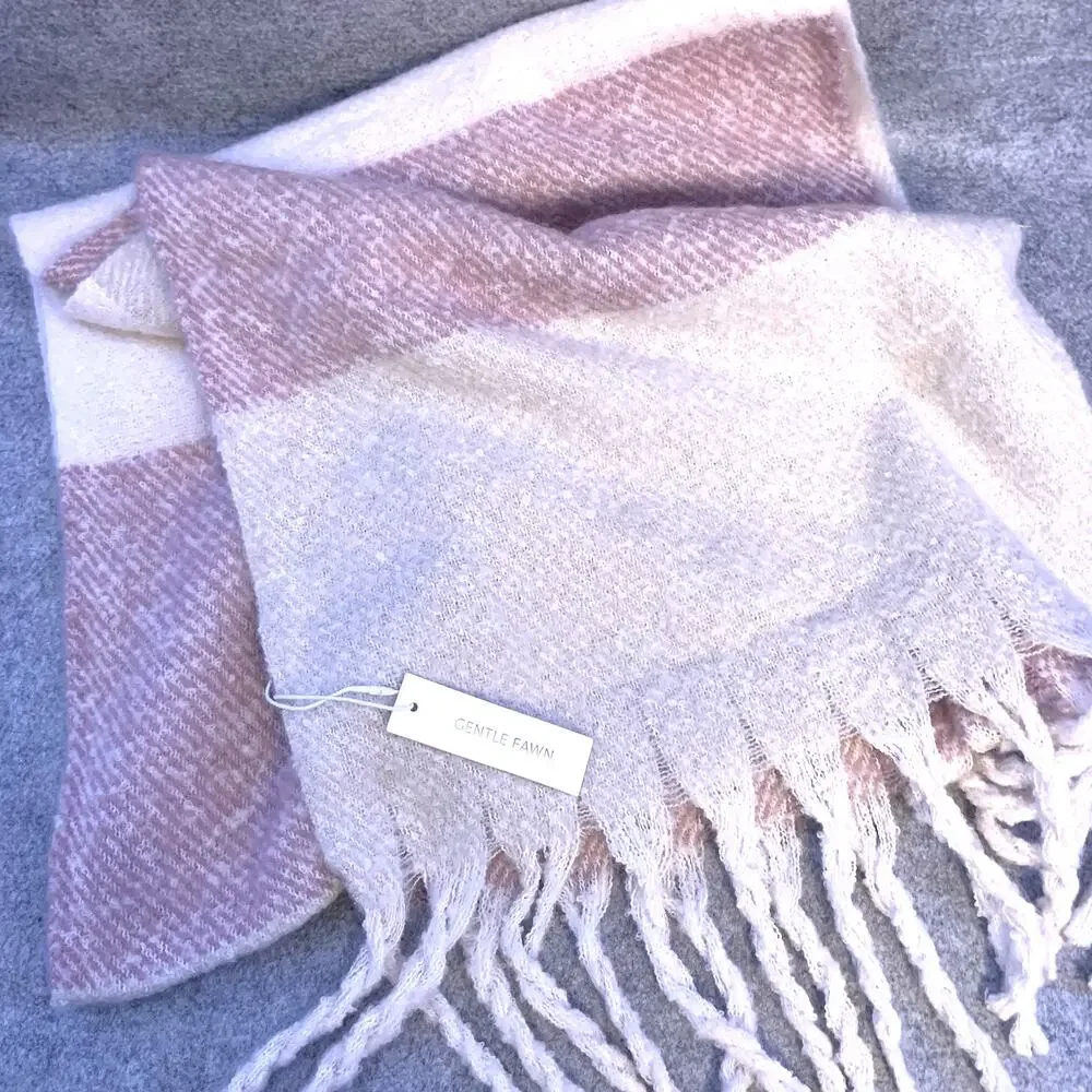 NWT Gentle Fawn Scarf, Pink Cream White, Womens One Size, Shawl Wrap Fringe Boho